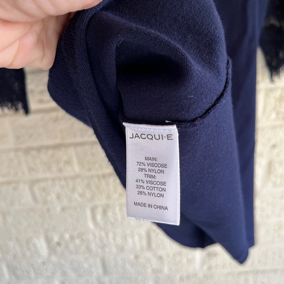 Navy Blue 3/4 Length Lace Sleeve Shirt - Picture 6 of 6